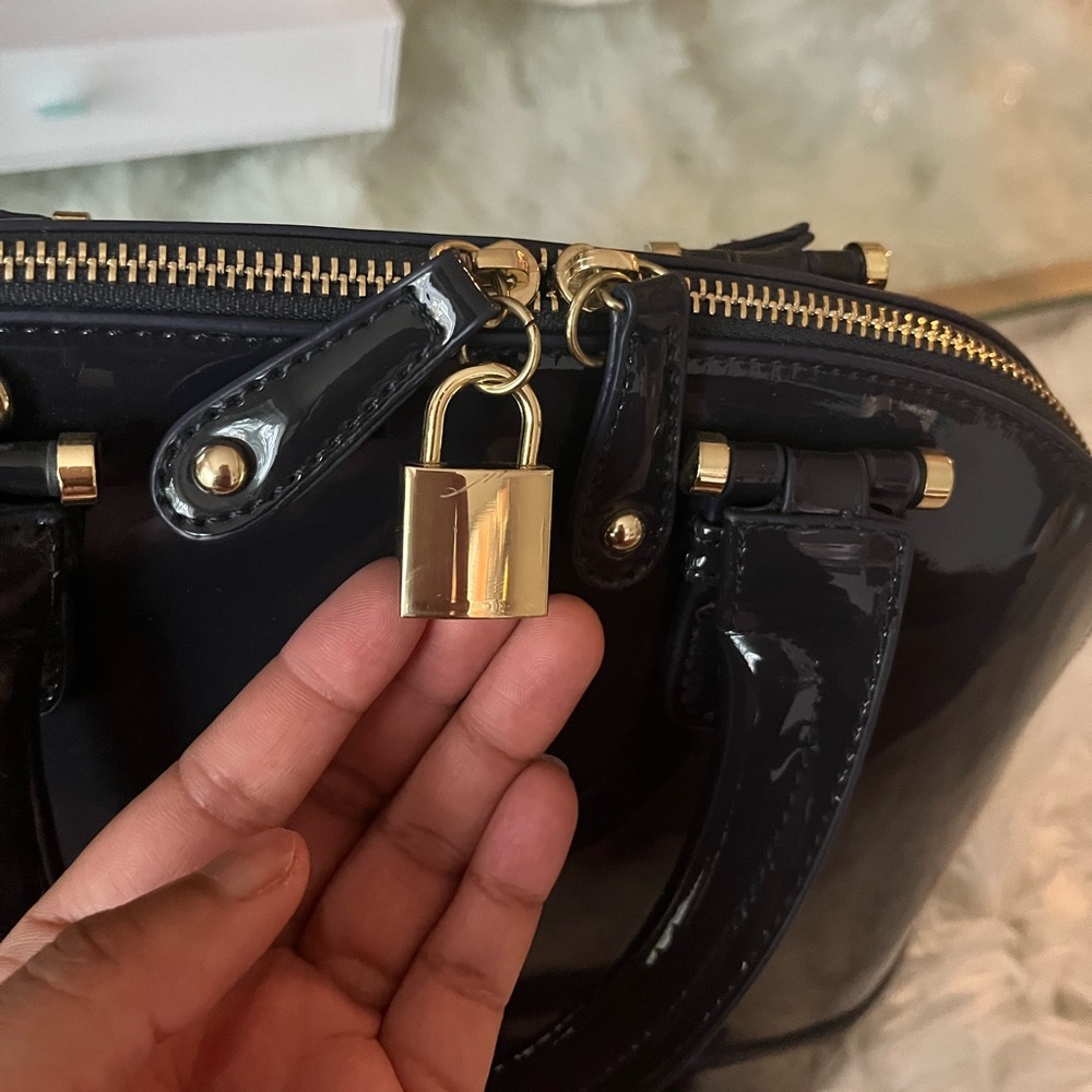 Navy Blue Patent Leather Dome Handbag - Picture 3 of 8